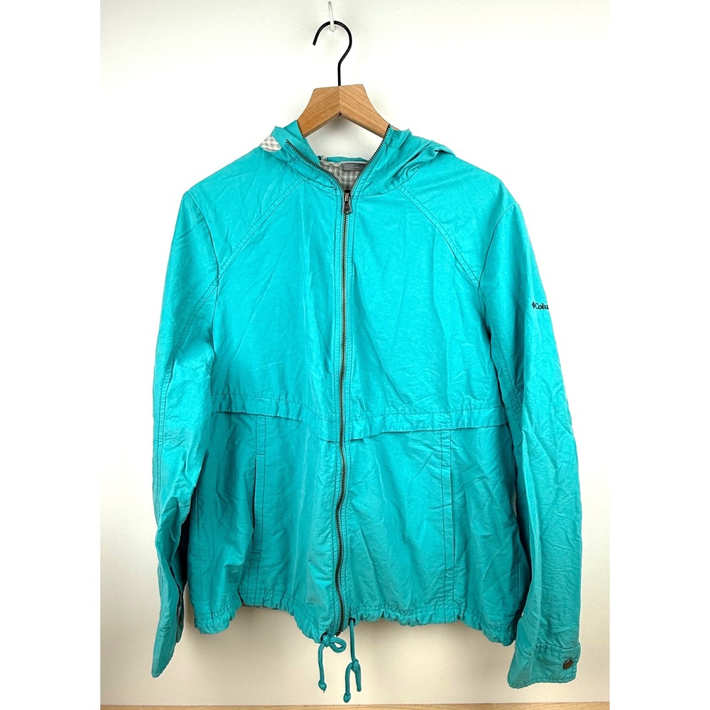 Columbia Women's XL Full Zip‎ Hooded Jacket Lightweight Aqua Blue Coat